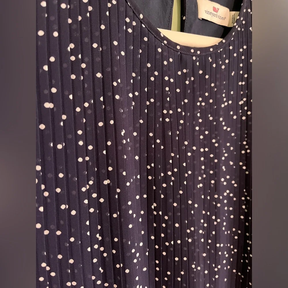 VINEYARD VINES Girls' Polka Dot Pleated Dress Navy Blue Flutter Sleeves …